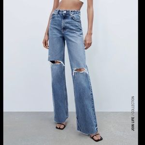 Zara Ripped Wide Leg Jeans - NWT